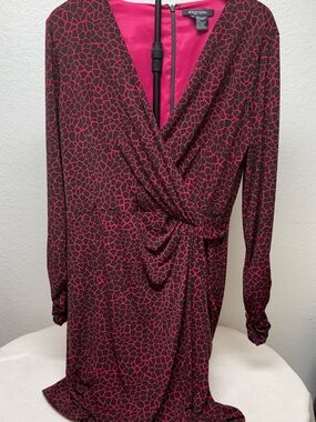 ETCETERA Pink and Black Abstract Ruched Wrap Dress